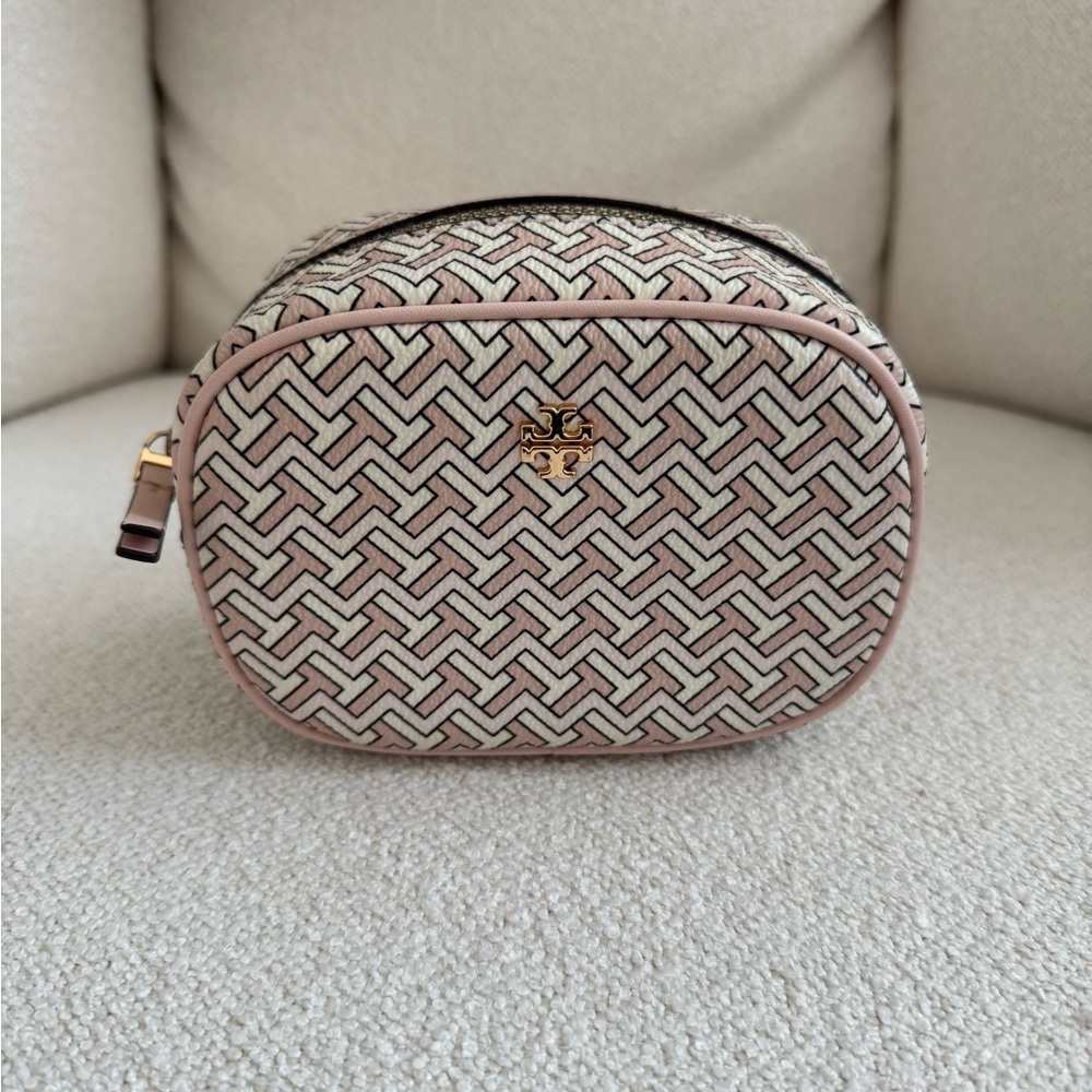 Tory Burch Black and Cream Geometric Cosmetic Case